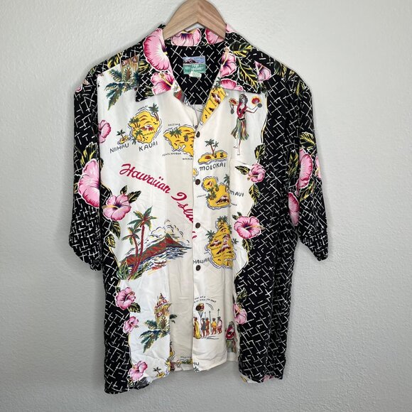 Vintage Reyn Spooner Hawaiian Islands Hula Girl Casual Button Down Shirt Large - Picture 2 of 8